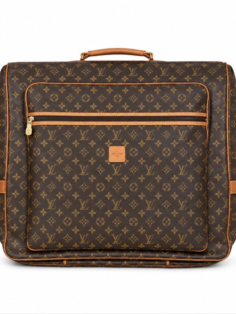 LOUIS VUITTON Vintage 1970s France Brown Monogram Leather Garment Travel Bag